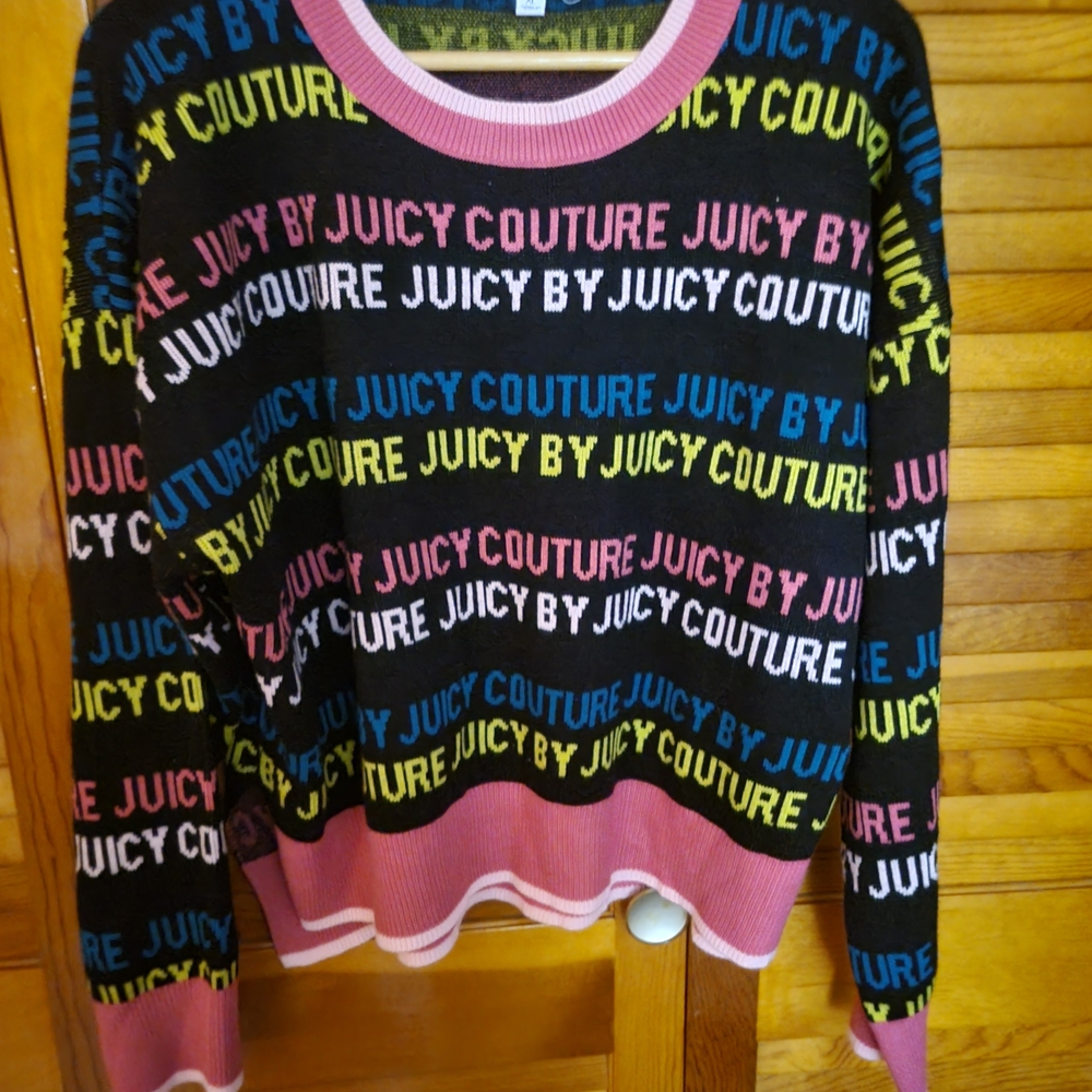 Juicy Couture Women's Black Sweater with Multicolor Logo